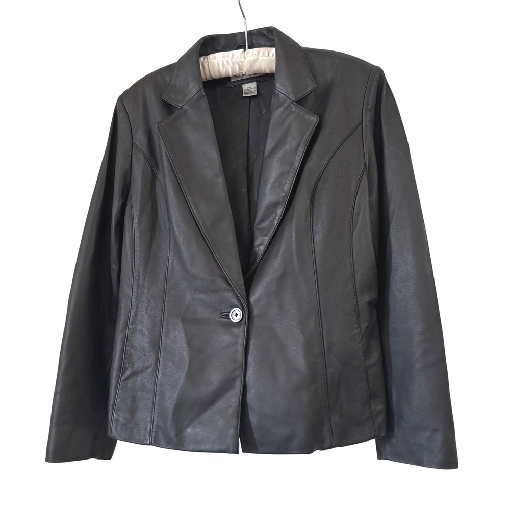 Vintage 90's Preston And York Black Lambskin Leather Lightweight Blazer Jacket L